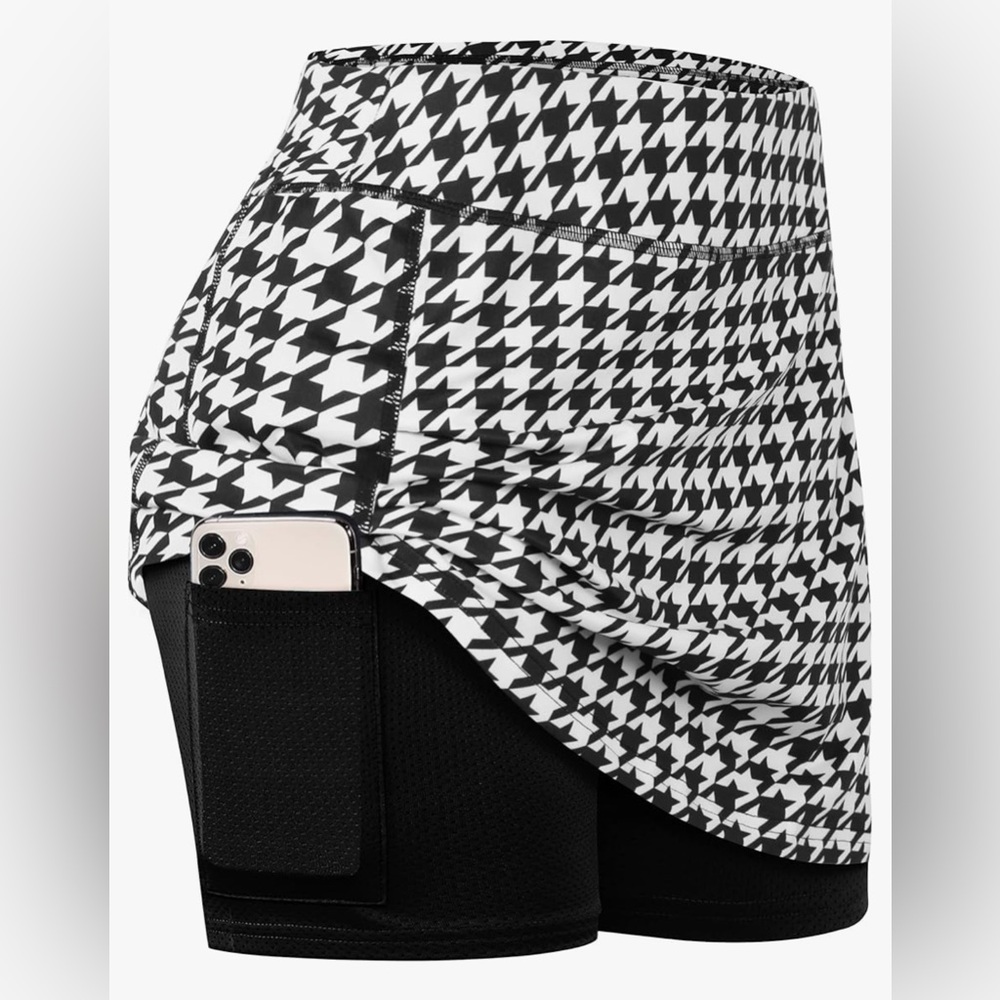 Black and White Houndstooth Active Skirt